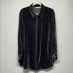 Soft Surroundings Velvet Tunic Plus Size 1X Silk Blend Grey Zip Up